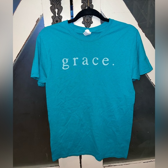 Turquoise Christian Tee - GRACE. religious top sz small - Picture 1 of 3